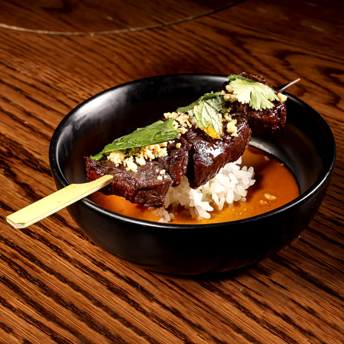 Sirloin Dice Yakitori with red thai curry